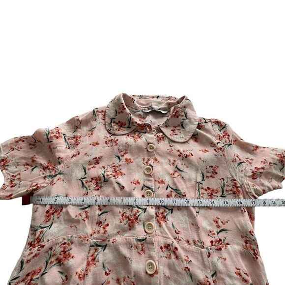 Zara Pink Floral Short Sleeves Button Mini Dress Size Small - Picture 6 of 10
